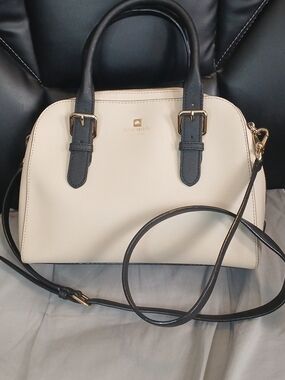 Kate Spade Two-Tone Cream and Black Leather Satchel With Long Strap